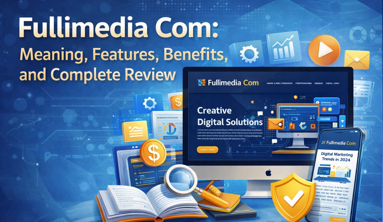 Fullimedia Com overview showing meaning, features, benefits, and complete review with digital marketing visuals.