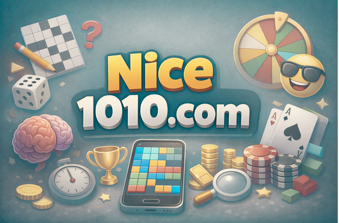 Nice 1010.com website concept showing puzzles, mini games, and entertainment