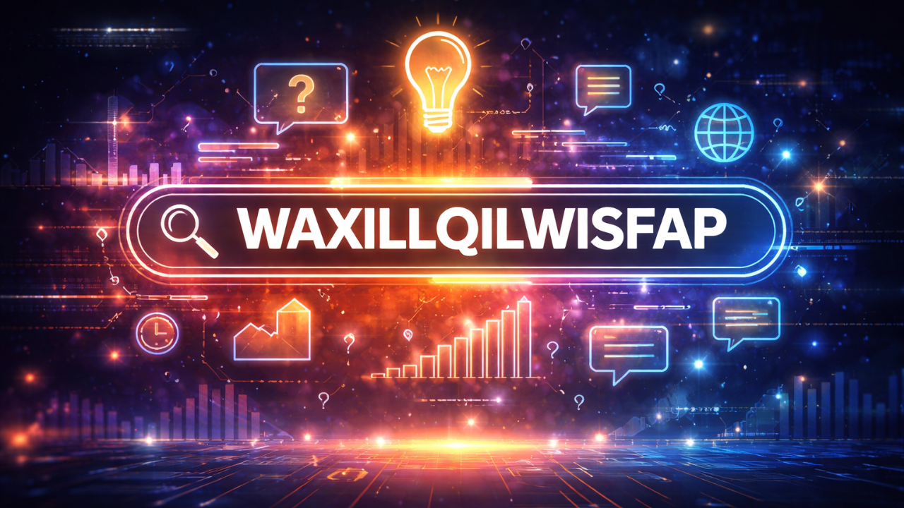 Waxillqilwisfap unique digital term with data charts and innovation icons illustration.
