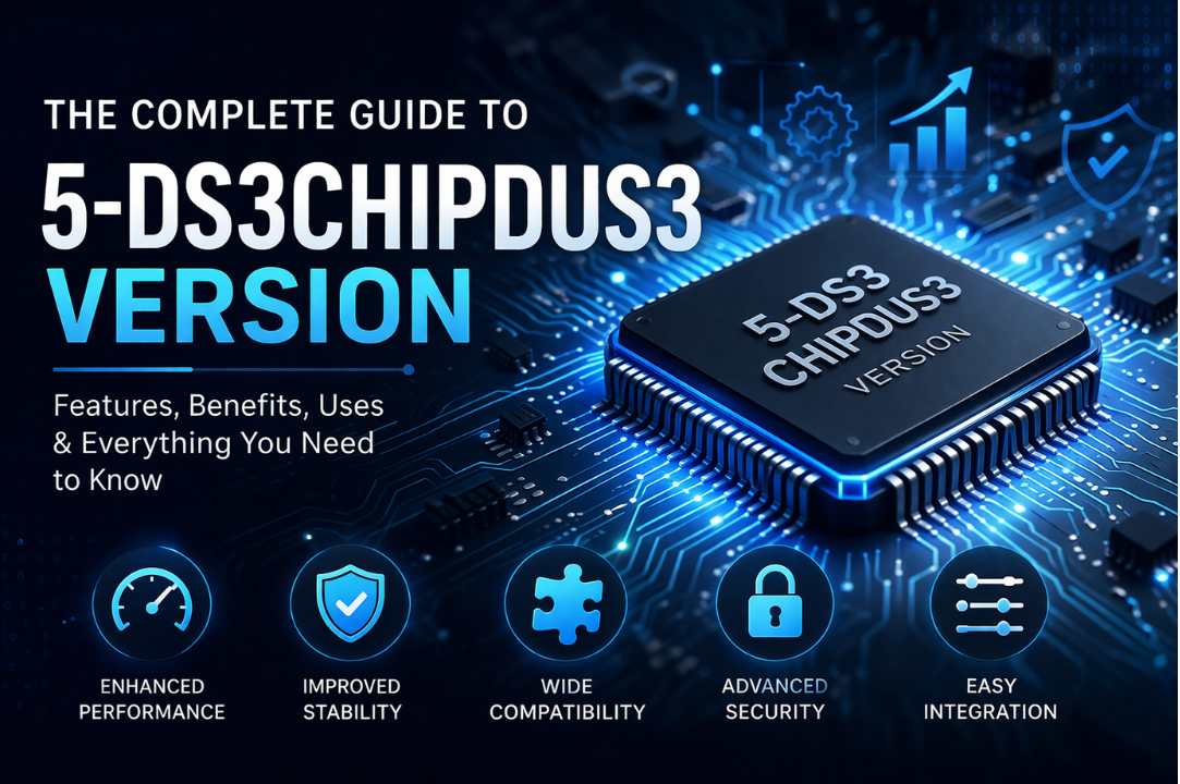 Futuristic digital image highlighting the 5-DS3ChipDus3 Version microchip on a tech circuit board background.